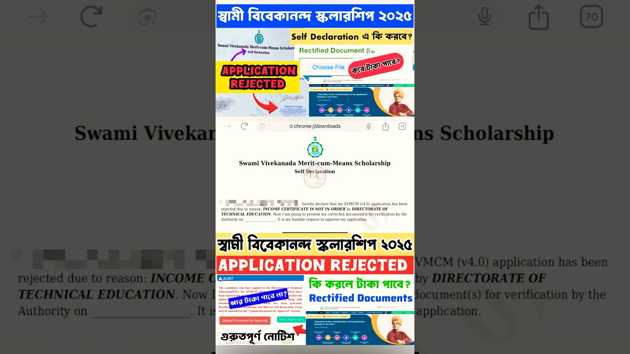 Swami Vivekananda Scholarship application Rejected 2025 | svmcm rectified documents upload 