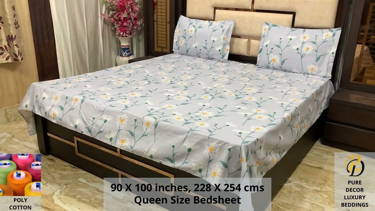 Pure Decor Luxury Bedding collection, Poly Cotton Queen Size Bedsheet with 2 Pillow Covers,1960