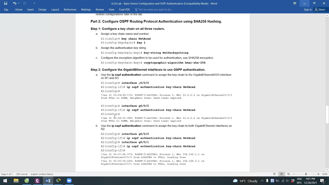 6.3.6 Lab – Basic Device Configuration and OSPF Authentication Answers