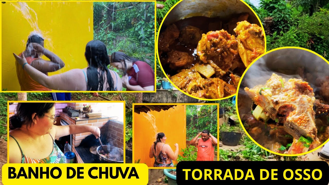 APROVEITEI OS OSSOS DA CARNE E FIZ UMA TORRADA E DEPOIS BANHO DE CHUVA . 