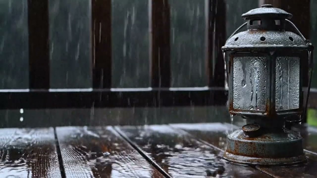 Rain on Rustic Lantern & Wooden Deck | Cozy Night Rain Sounds for Sleep, Study & Relaxation
