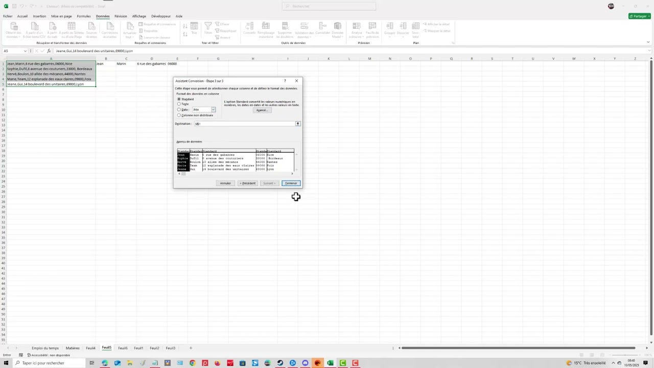 Comment convertir des données délimitées en tableau et extraire les 4 premières données dans Excel