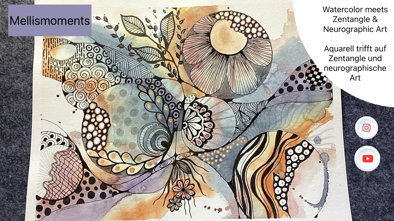Watercolor - Zentangle - Neurographic Art - Doodle - Aquarell - Abtract Art