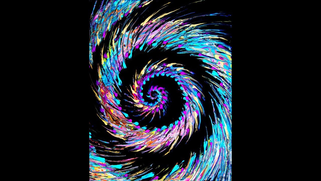 #2514 Fluid Acrylics Pouring  Large Multicolored Spiral With Tendrils 4.11.18