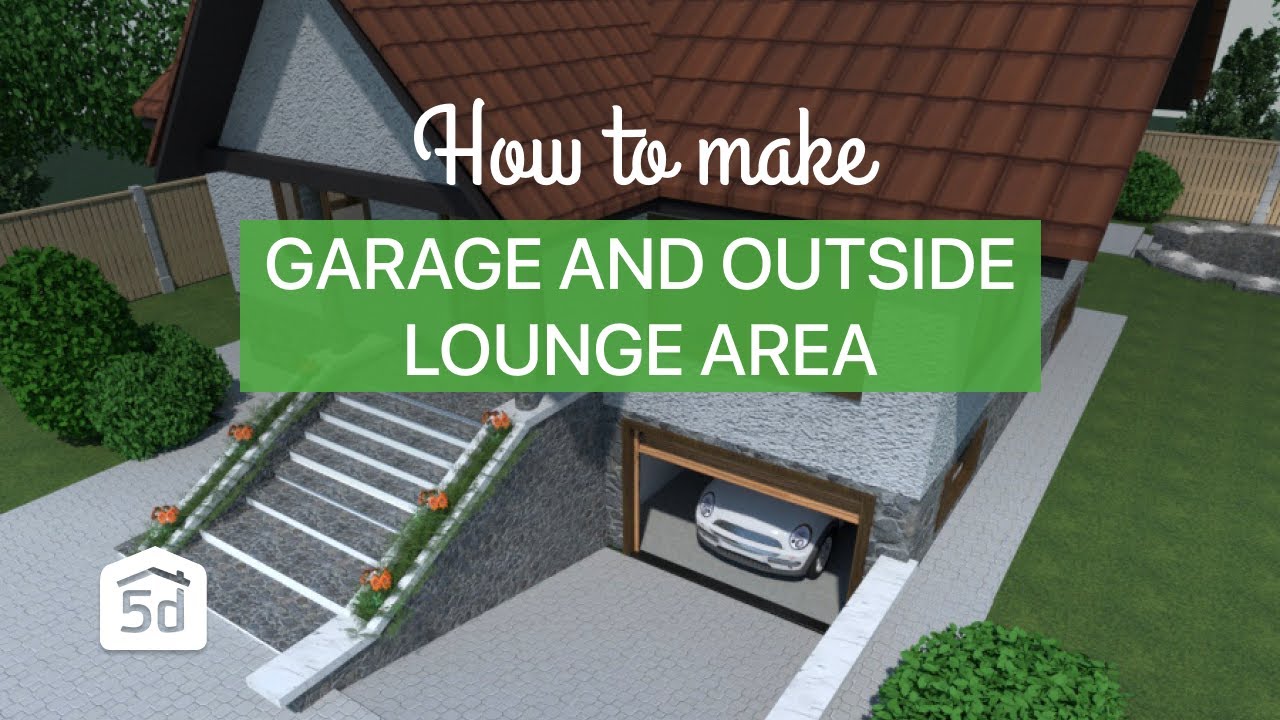 House with a basement/garage and outside lounge area