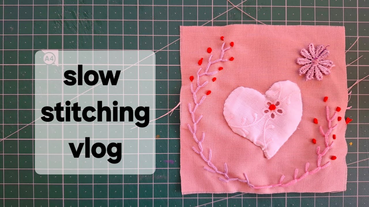 slow stitching with me:heart nd feather stitches #slowstitching #junkjournal 