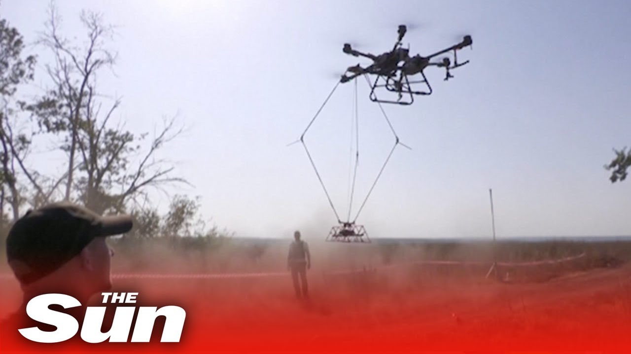 Metal detecting drones look for mines flying over Ukrainian farms