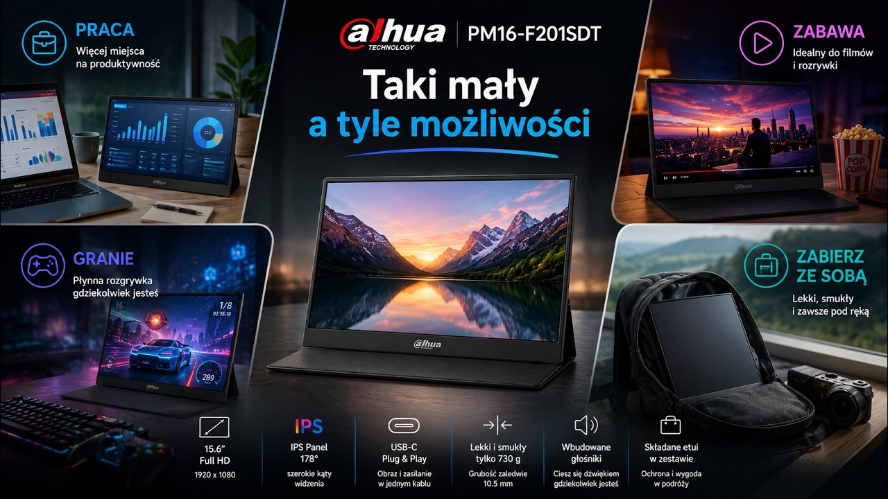 Monitor przenośny z dotykiem i matrycą IPS - Dahua PM16-F201SDT - recenzja i test