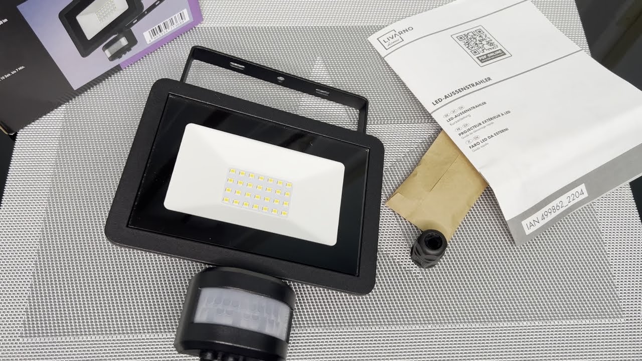 LIVARNO home LED-Strahler, mit Bewegungsmelder (LED-Strahler schwarz) unboxing