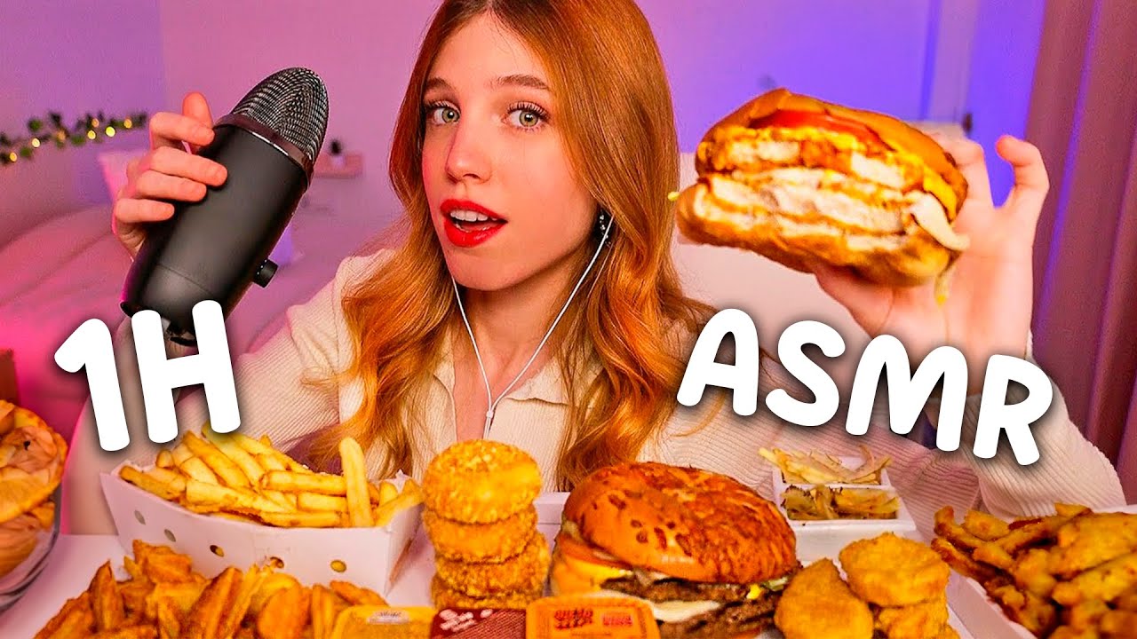 ASMR 1 HORA COMIENDO COMIDA CRUJIENTE 🍔🍟🍗🍣 (Burger King, Mcdonalds, Sushi, Popeyes, KFC, Snacks)