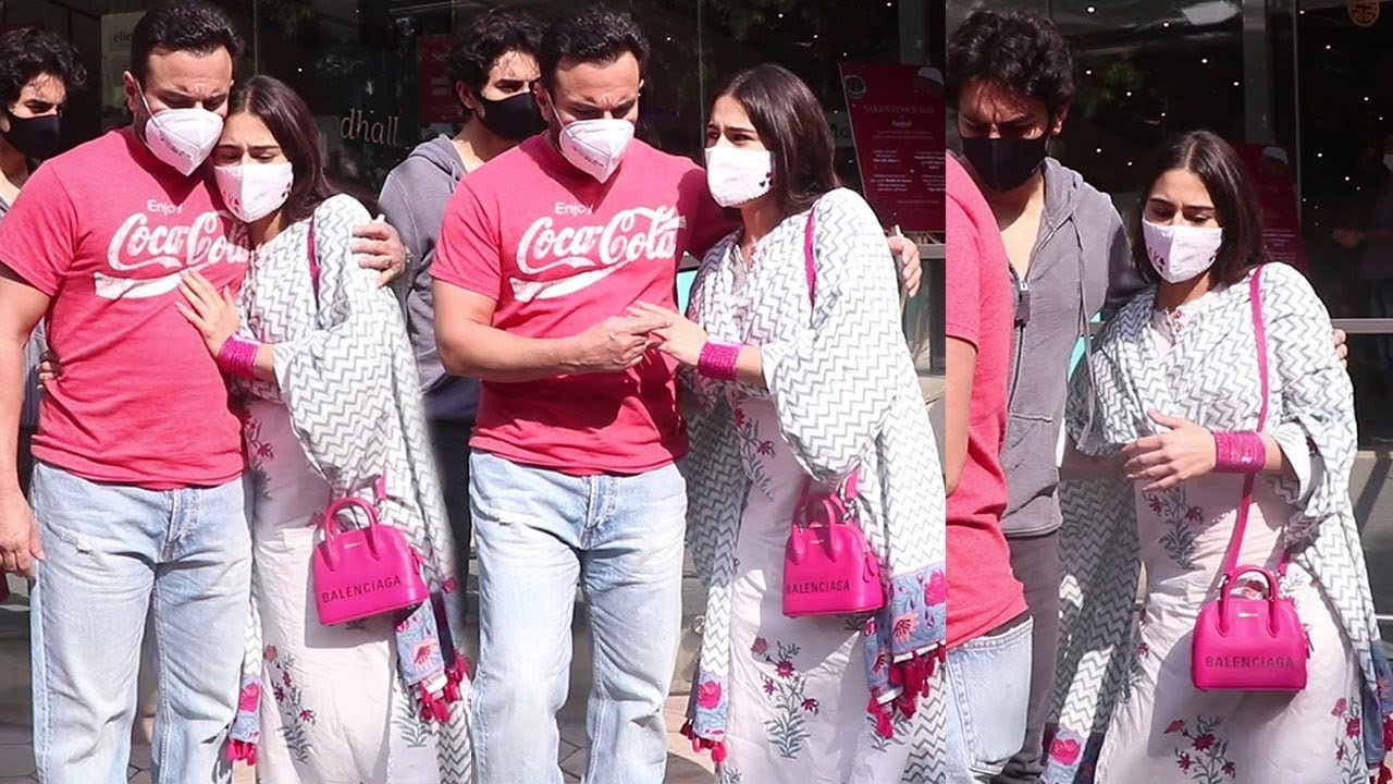 Sara Ali Khan Hugs Dad Saif Ali Khan & Brother Ibrahim Ali Khan On Road After Shopping