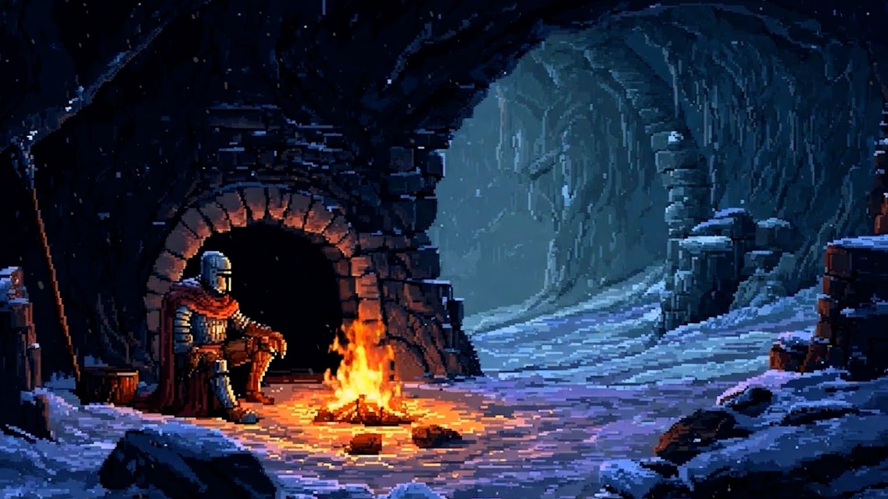 Pixel Lofi ✨ Winter Night at the Bonfire | Relaxing Music for Deep Sleep & Dreaming 💤