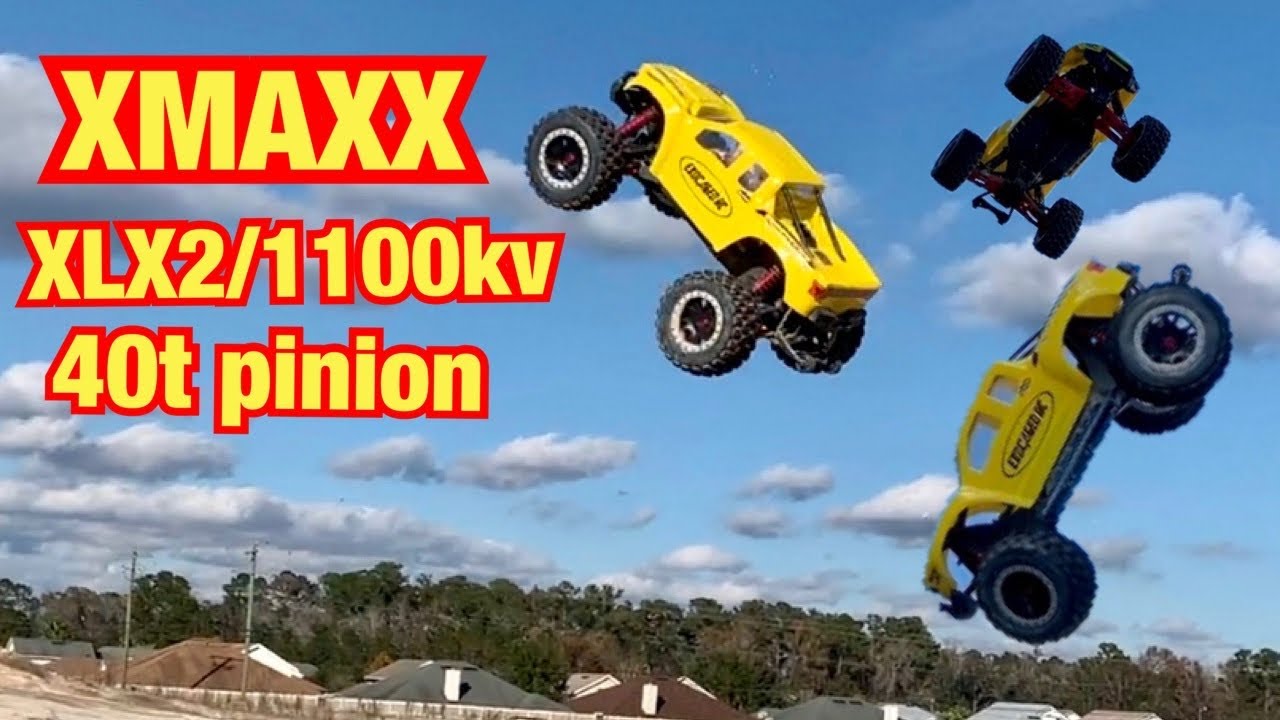 Xmaxx with XLX2 1100kv with 40t pinion and 50t spur