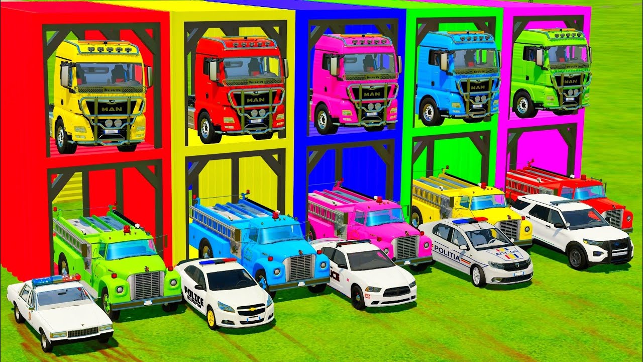 TRANSPORTING ALL POLICE CARS and AMBULANCE EMERGENCY VEHICLES WITH MERCEDES POLICE TRUCKS! FS22