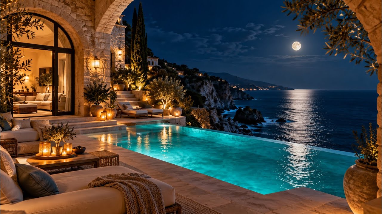 🌙 Moonlit Mediterranean Cliffside Retreat | Gentle Ocean Waves for Deep Sleep (2 Hours)