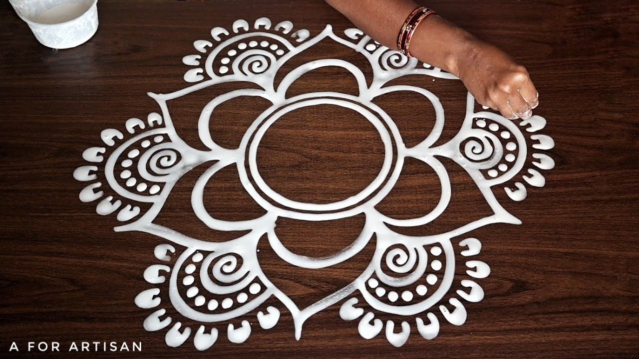 Easy Manabasa Gurubar Flower Alpona Designs🌷/ Simple Jhoti Chita for LAXMI PUJA/ Easy Rangoli 🌸
