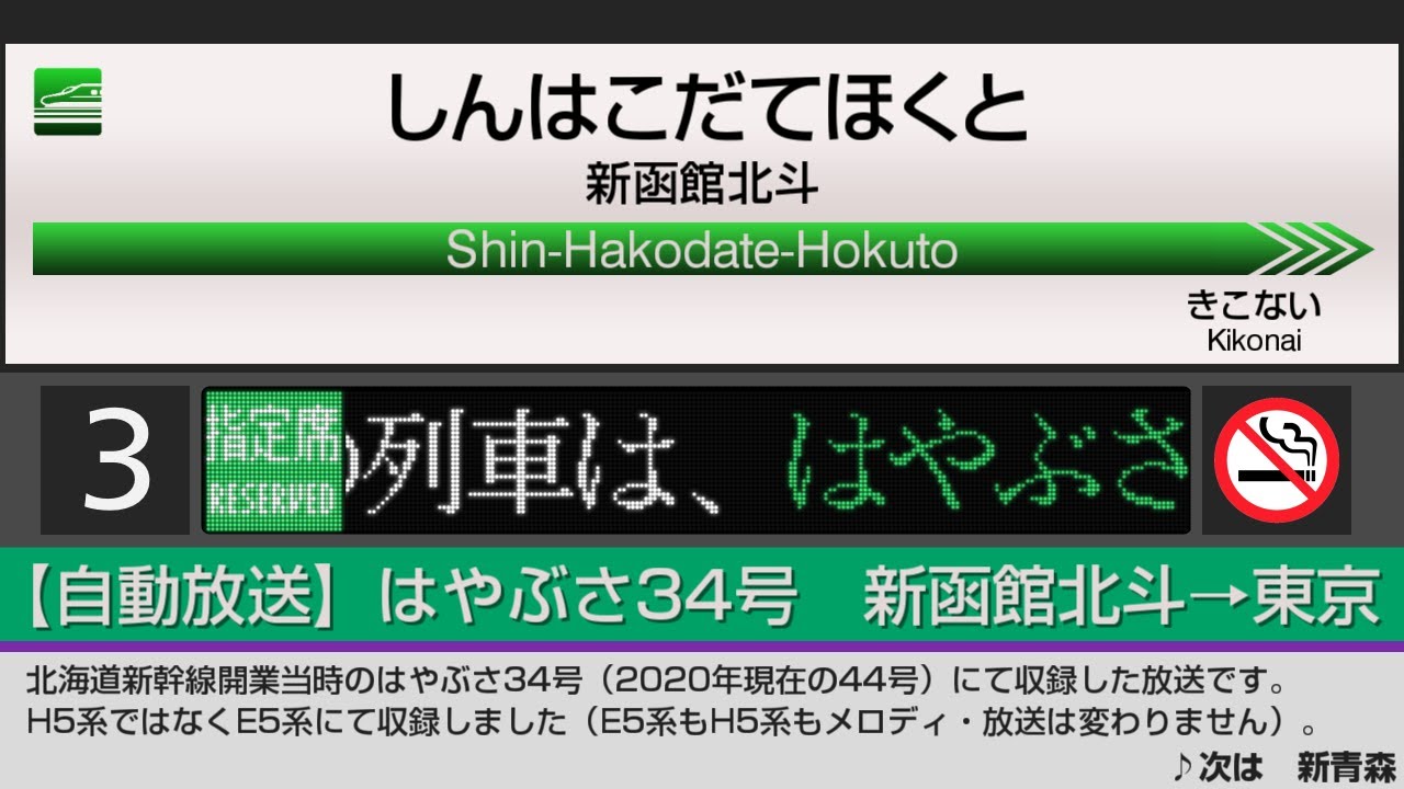 【自動放送】北海道･東北新幹線 [はやぶさ号] 新函館北斗→東京 / [Train Announcement] Hokkaidō Shinkansen 