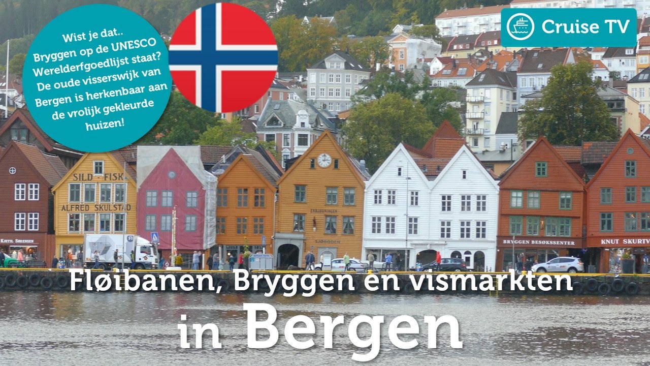 Fl&oslash;ibanen, Bryggen en vismarkten in Bergen (Noorwegen)