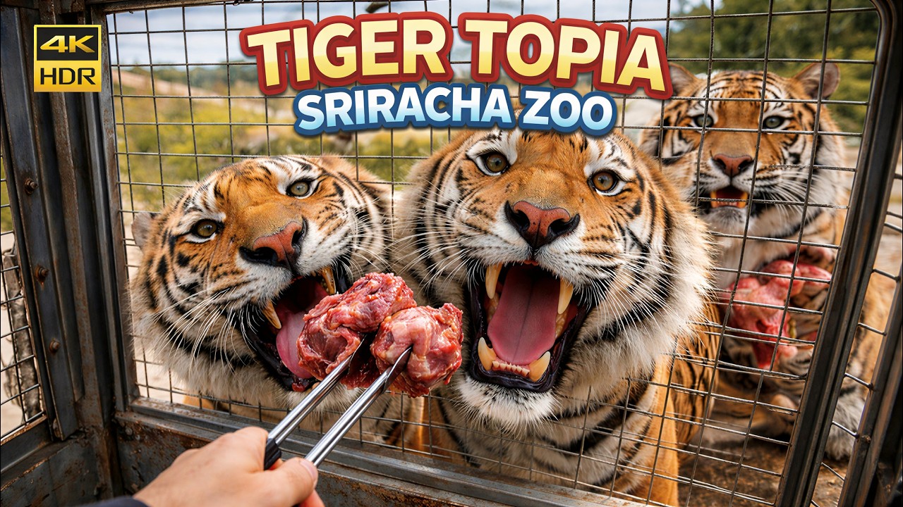 Feeding Tigers at Tiger Topia Zoo Pattaya | Sriracha Zoo | Tiger Show & Cocodile Show