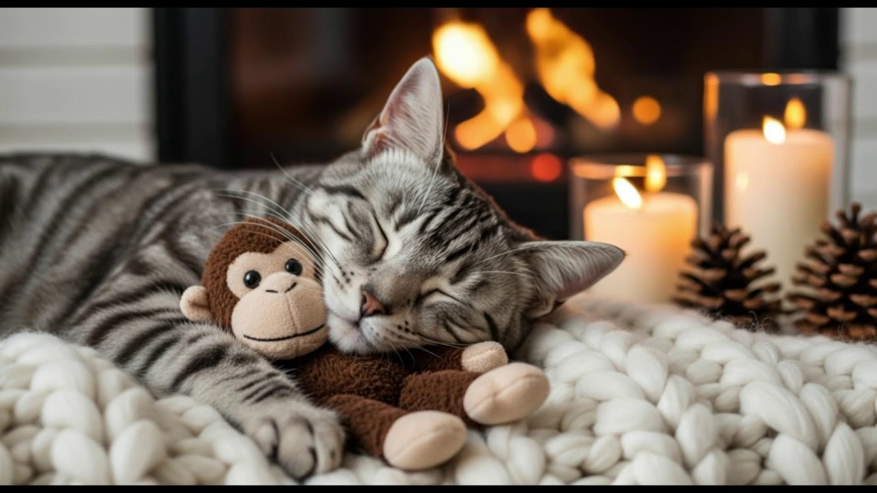 Comforting Healing Cat Music 432Hz 😺 Warm Fireplace Atmosphere For Calm Sleep, Relief, And Balance