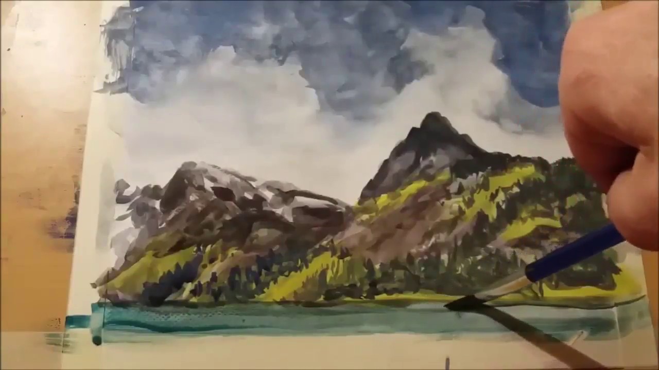 Montañas a la acuarela en gris Payne