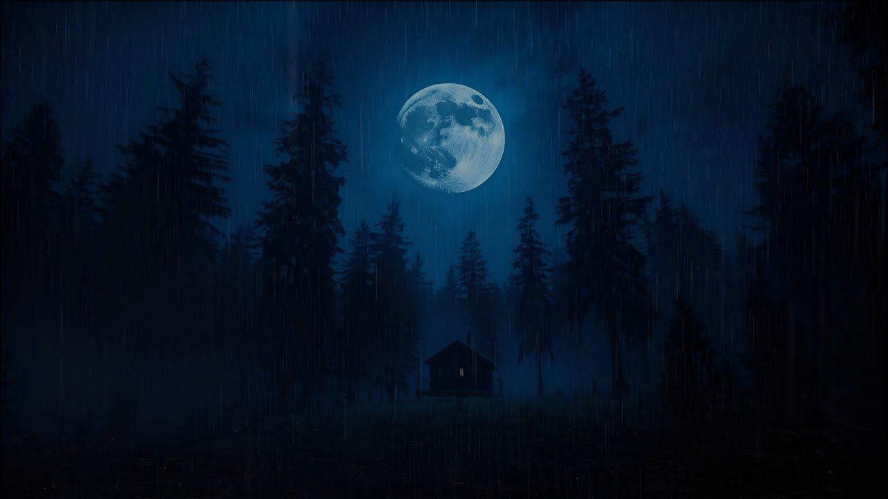 Rain Under the Blue Moon 🌧️ Dark Night Ambience for Sleeping (6 Hours)