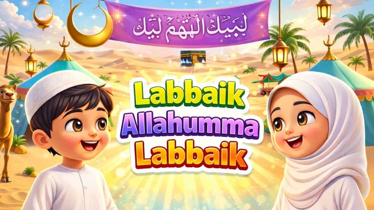 ✨    لَبَّيْكَ اللَّهُمَّ لَبَّيْكَ  Labiyak Allahuma Labiyak | Islamic English Rhymes for   Kids 🎶🕌
