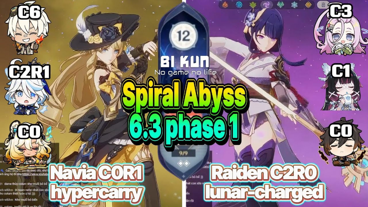 Navia C0R1 hypercarry & Raiden C2R0 lunar-charged | Abyss 6.3 phase 1 | Genshin Impact