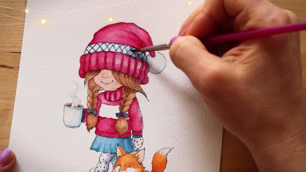 The Girl and the Fox Watercolor Painting