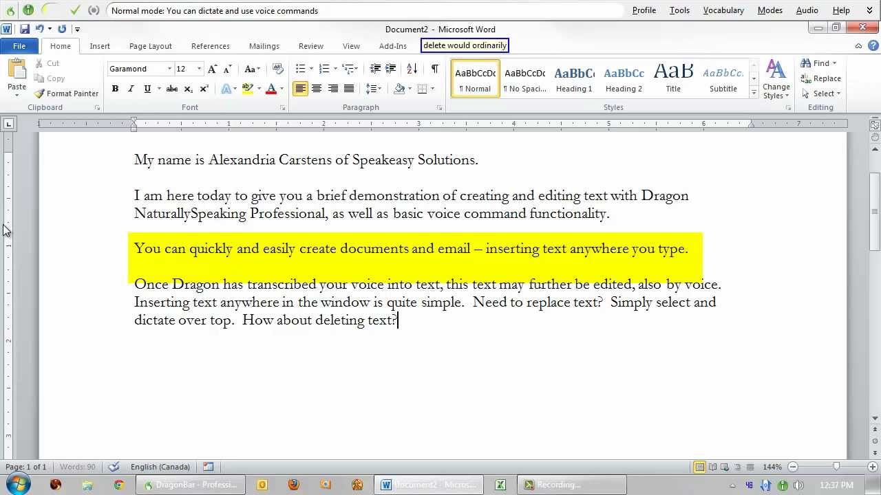 Dragon NaturallySpeaking Creating and Editing Text & Basic Voice Command Functionality