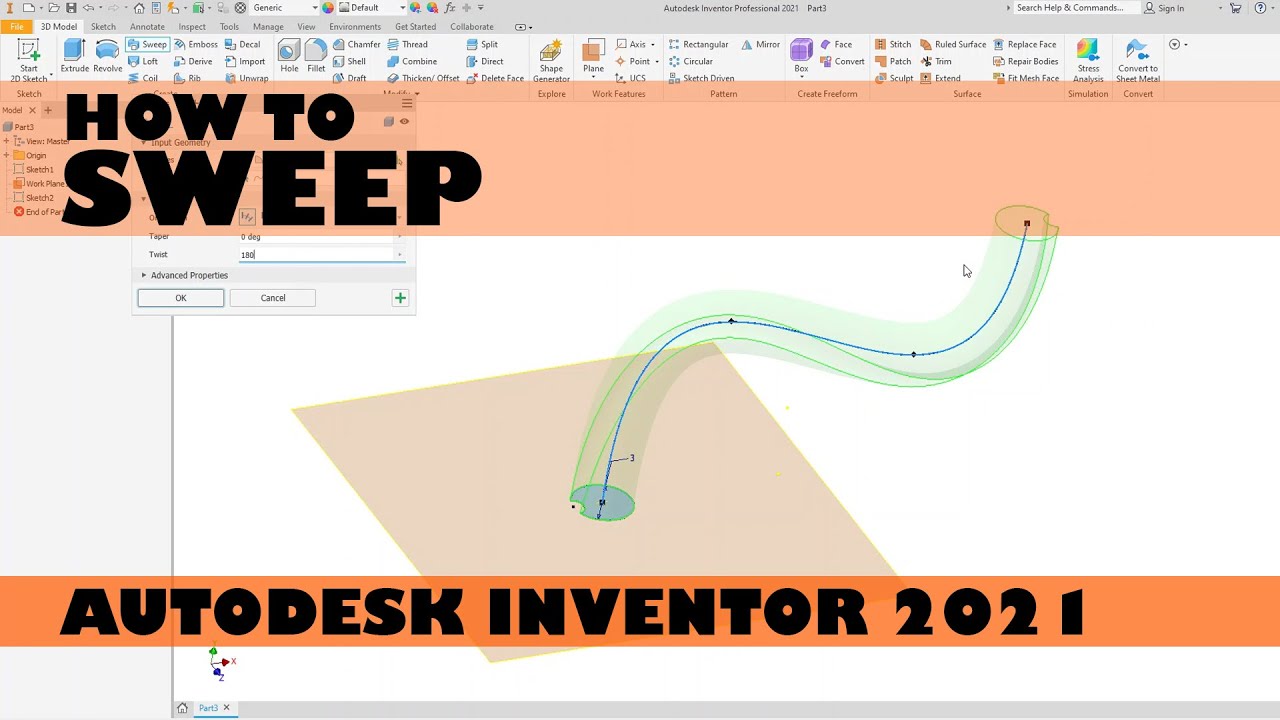 Basic Sweep | Autodesk Inventor 2021 Beginner Tutorial