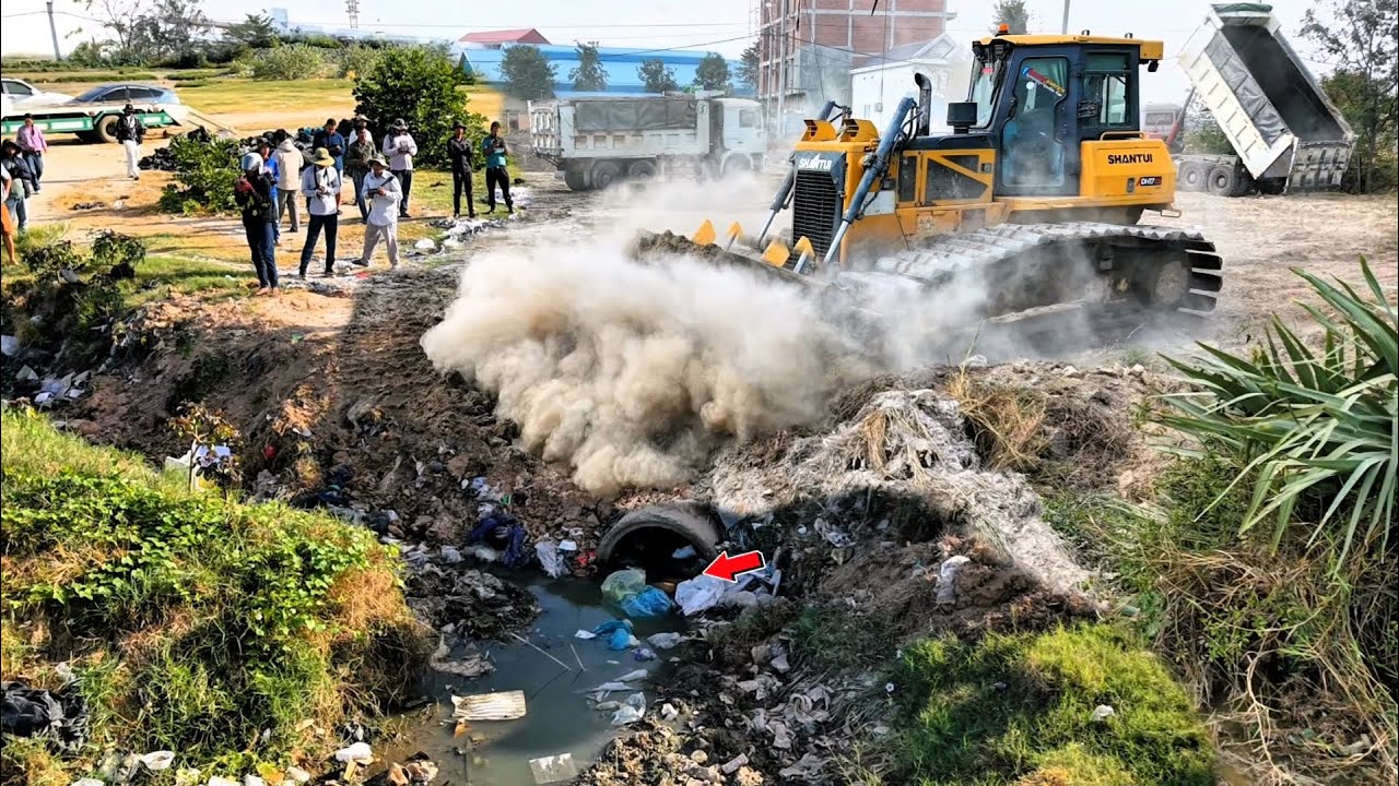 Starting New Project Dozer DH17C2 Skill For Building The Water Using Stone For Fill Landfill Pushing