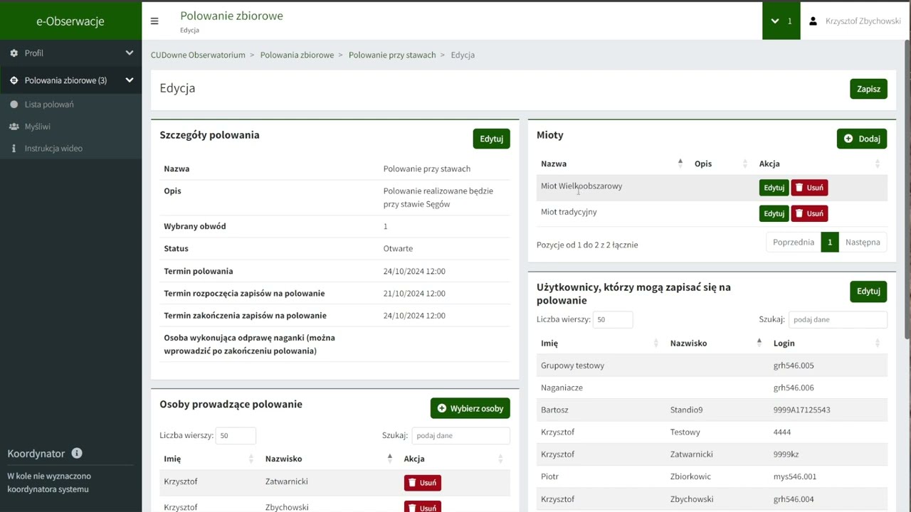 Moduł polowań zbiorowych - ogólny opis