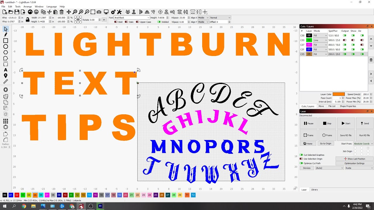 Lightburn Text / Fonts and Text to path Tips for Laser Cutting / Etching
