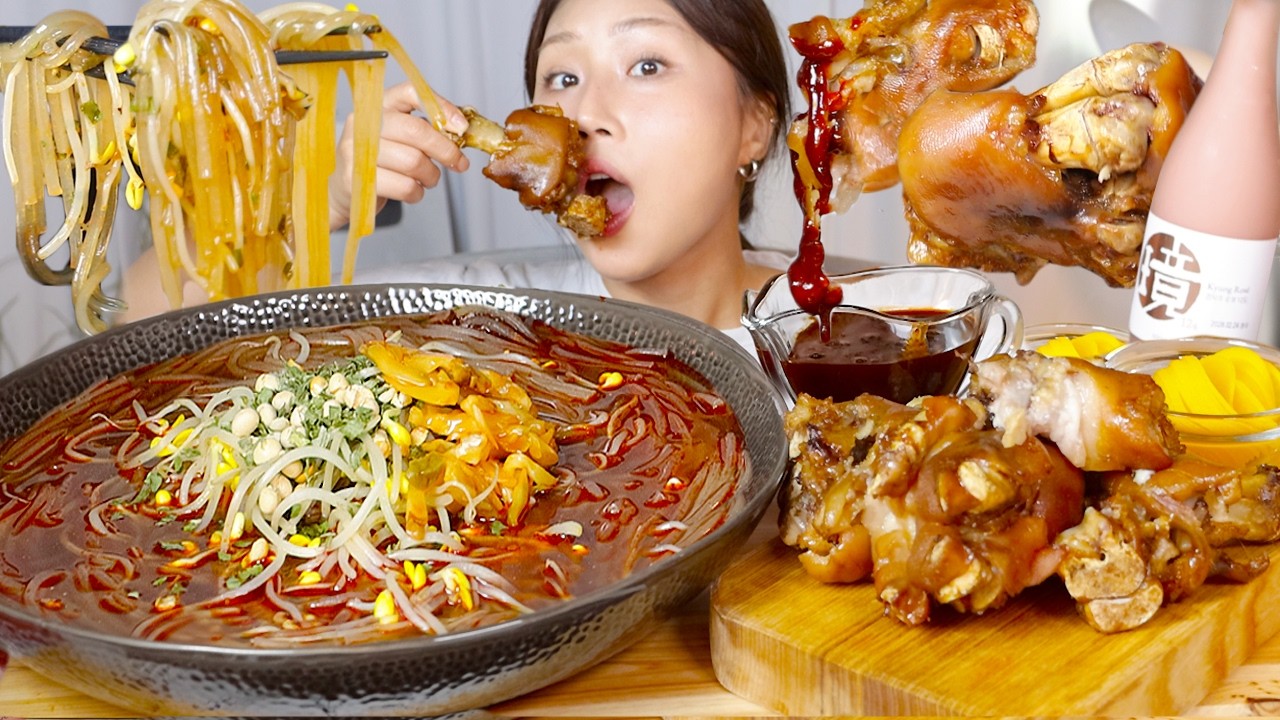MUKBANG) 식감 천재 조합😋 쫀득쫀득 미니족에 쏸라펀 로제 막걸리 먹방 Jokbal Korean food asmr eating