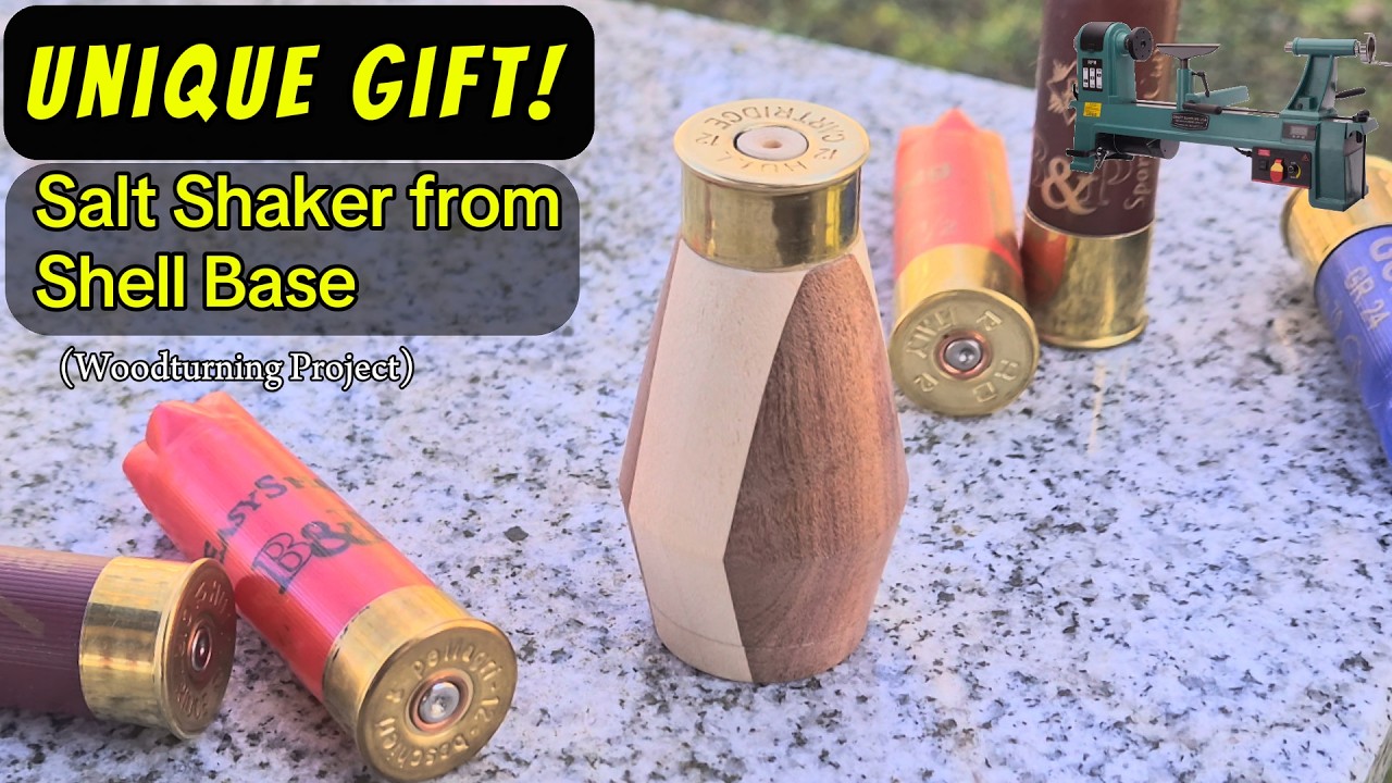 How to Make a Wooden Salt Shaker with a Shotgun Shell Base Detail – Woodturning project