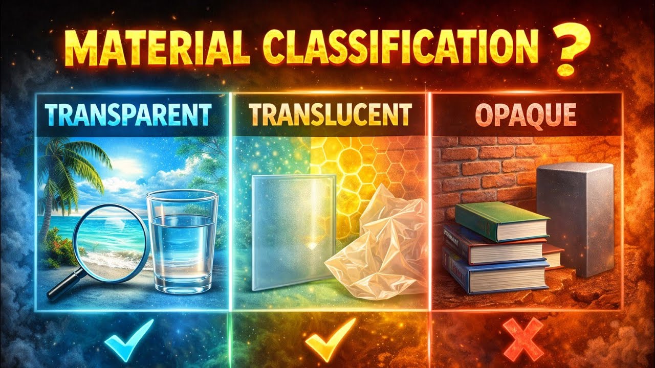 Material classified into three categories transparent, translucent, and opaque.