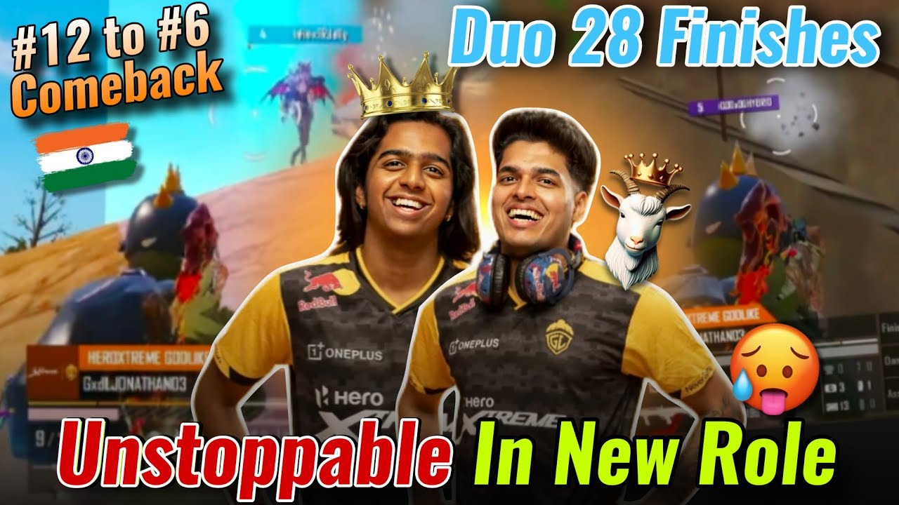 🐐Jonny Unstoppable In New Role 🇮🇳 Solo 16 Finishes Total ✅ #12 to #6 Comeback 💛Duo B2B Squad Wipes💛 