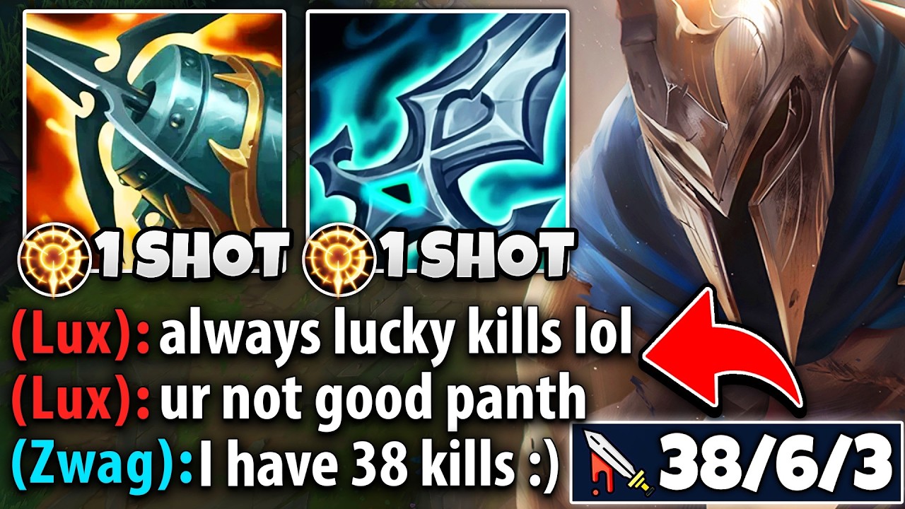 I DROPPED 38 KILLS ON THIS TRASH TALKING LUX! (ONE SHOT PANTHEON BUILD)
