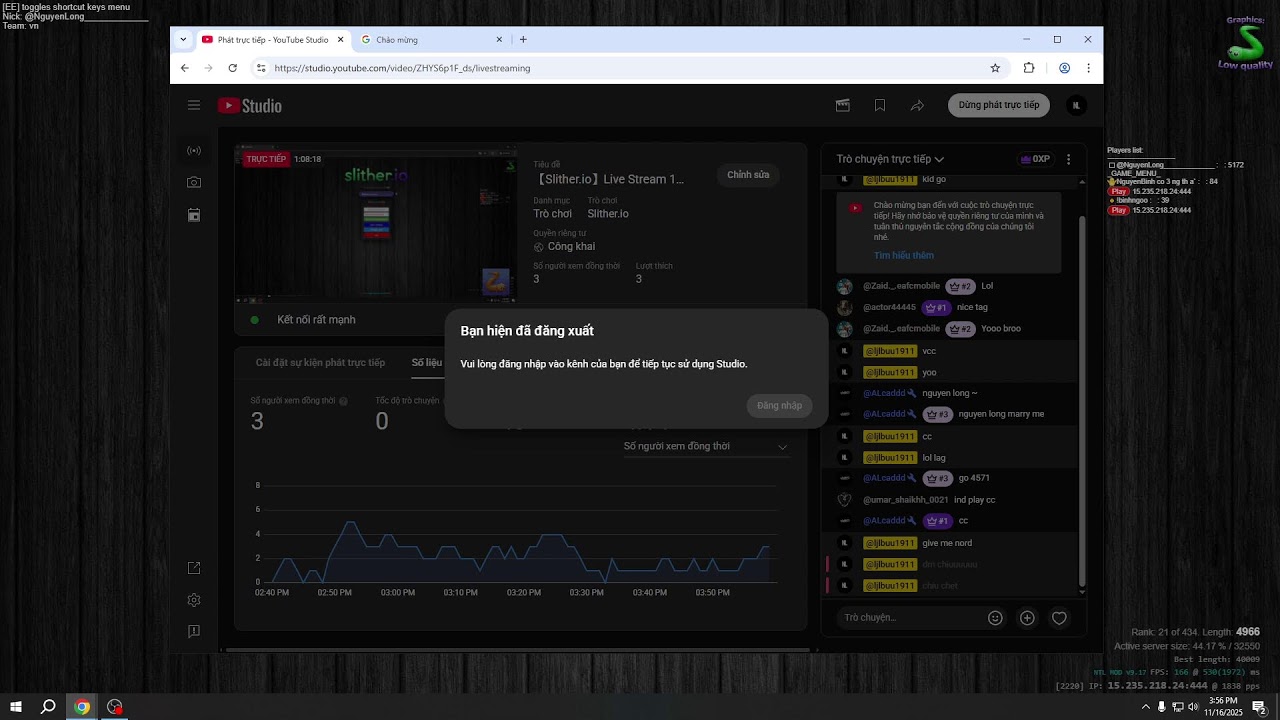 【Slither.io】Live Stream 16.11.25 ::: VN TEAM SLITHER
