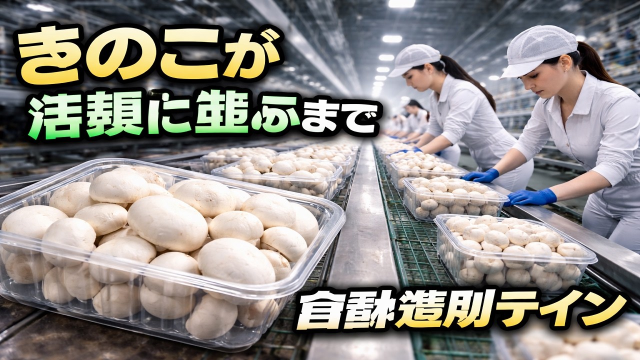 🍄 きのこが店頭に並ぶまで｜自動選別ライン