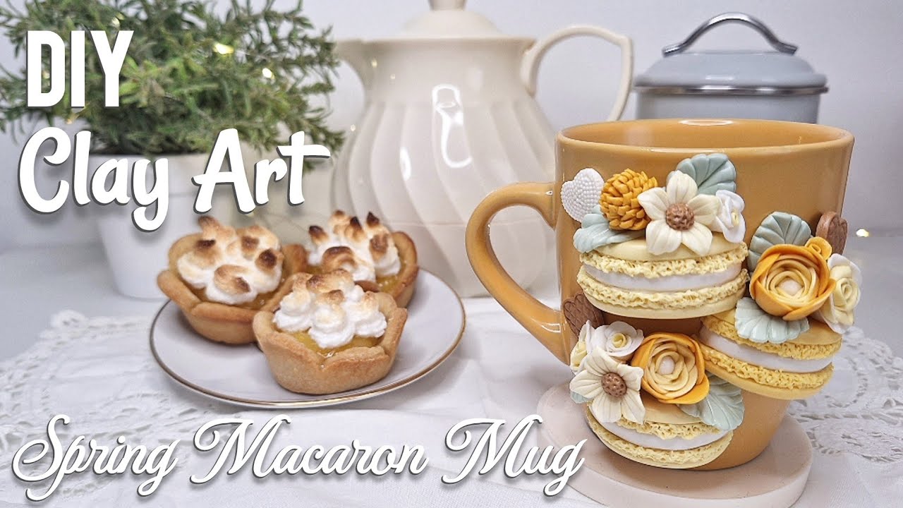 How to make ART with CLAY! 🌸SPRING MACARON MUG 🌸...and LEMON Pies 🍋🧁| DIY VLOG | Calm & Silent Video