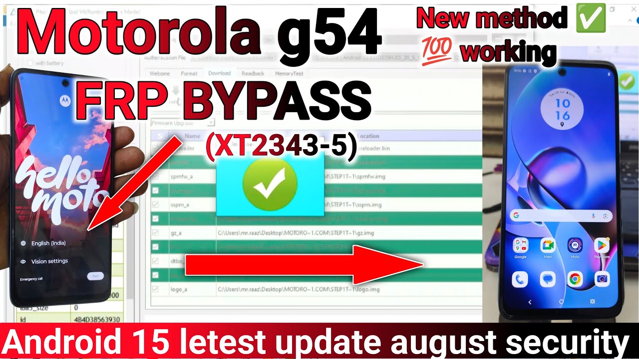 Android 15 :-  Motorola g54 5G (XT2343) frp bypass android 15 || 100% working || new letest frp file