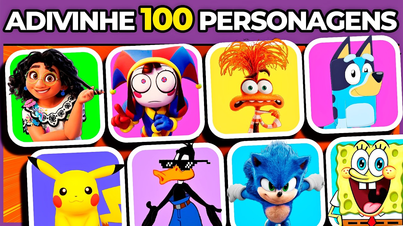 🤖👽😺 ADIVINHE 100 PERSONAGENS EM 3 SEGS |  #quiz #macaquiz #desenhos #Alegria #Pomni #Elsa #Sonic