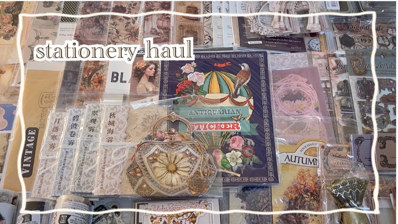 【ASMR】大量のコラージュ素材を開封してコラージュする♡stationery haul＊vintage journal＊激安通販サイト