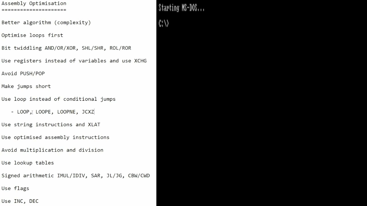 8086/8088 Assembly Language: Assembly Optimisation Part 2