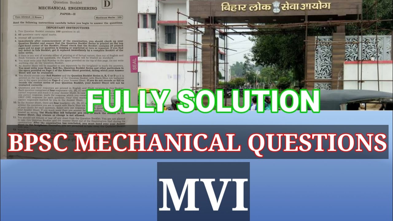 MVI MECHANICAL ENGINEERING PAPER-2//BPSC TECHNICAL QUESTION Mechanical