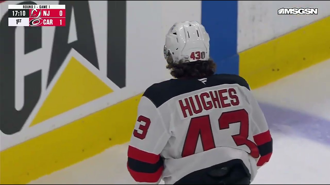 LUKE HUGHES HIT IN THE FACE WITH A PUCK #NJDevils #NHLPlayoffs