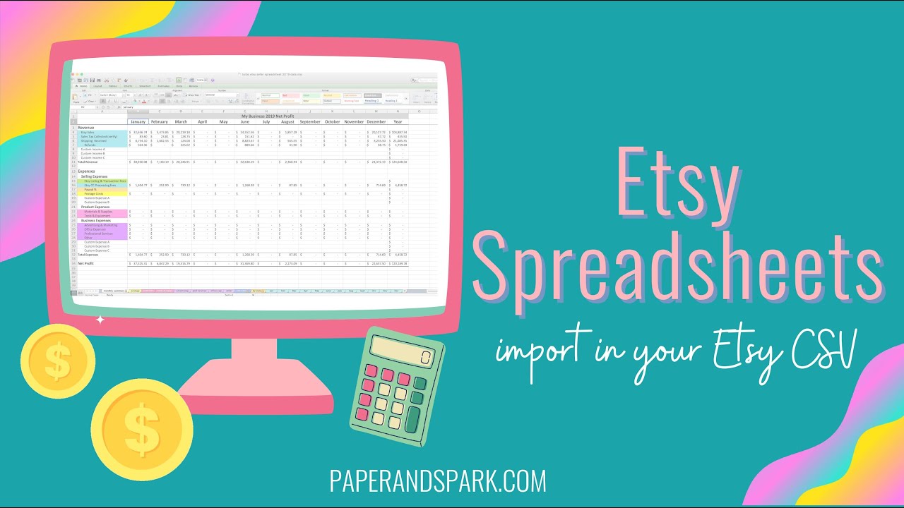 Бухгалтерский учет Etsy — Как импортировать CSV-файлы / Бухгалтерские таблицы Etsy из Paper + Spark