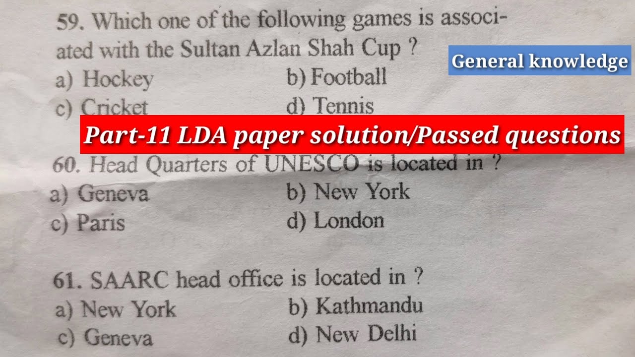 Solved question LDA DSC passed questions||General Knowledge||2021